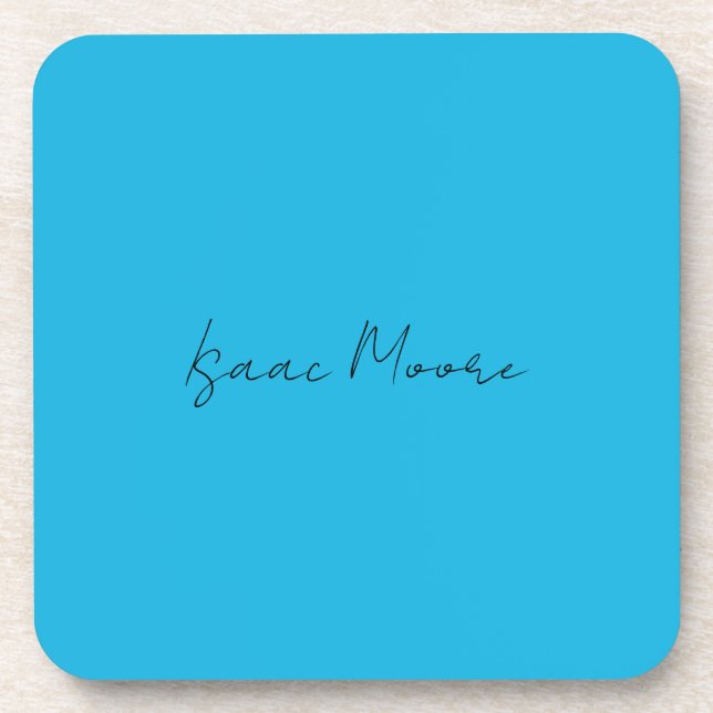 Plain Elegant Blue Script Calligraphy Name Coaster (Front)