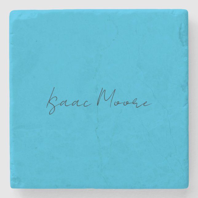Plain Elegant Blue Script Calligraphy Name Stone Coaster (Front)