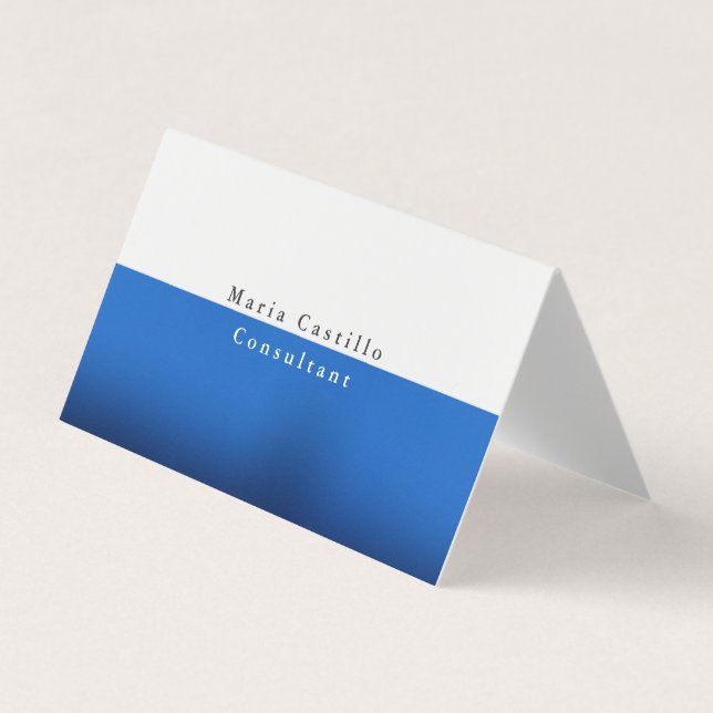 Plain Elegant Blue White Minimalist Business Card (Front)