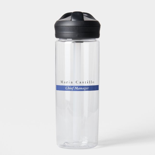 Plain Elegant Blue White Minimalist Design Water Bottle (Front)