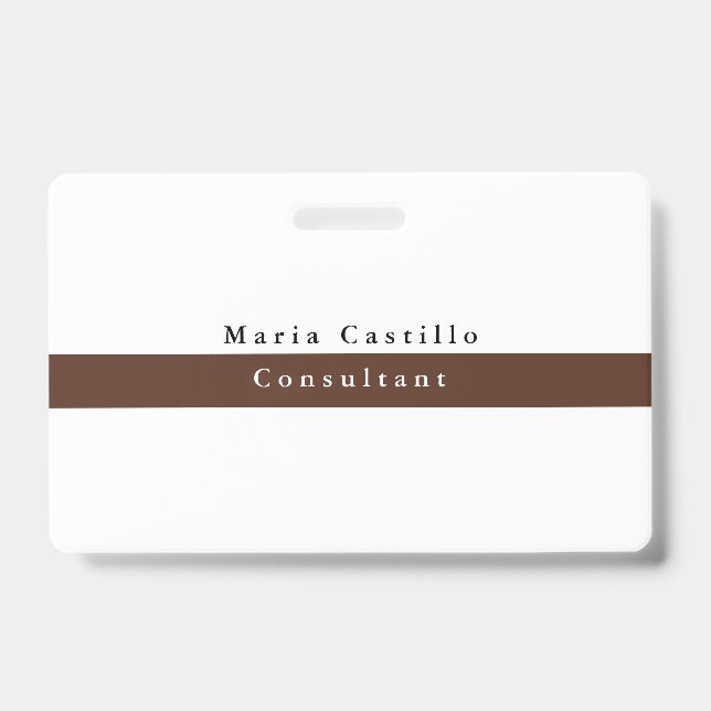 Plain Elegant Brown White Minimalist Badge (Front)