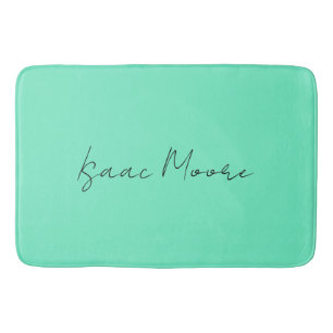 Plain Elegant Green Blue Script Calligraphy Name Bath Mat