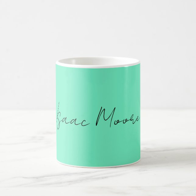 Plain Elegant Green Blue Script Calligraphy Name Coffee Mug (Center)