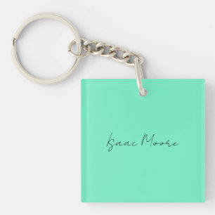 Plain Elegant Green Blue Script Calligraphy Name Keychain