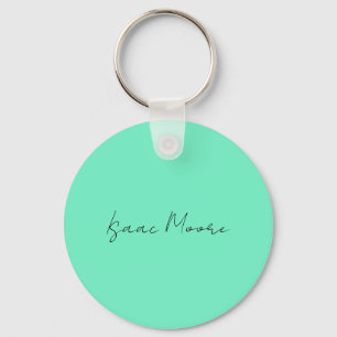 Plain Elegant Green Blue Script Calligraphy Name Keychain