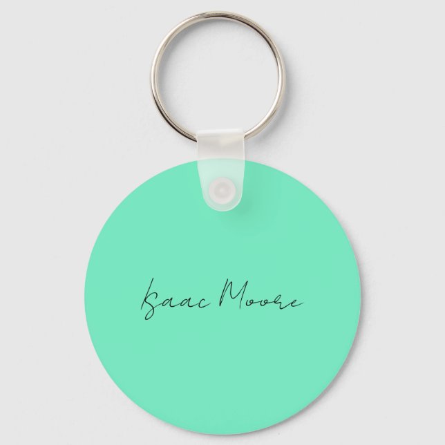 Plain Elegant Green Blue Script Calligraphy Name Keychain (Front)