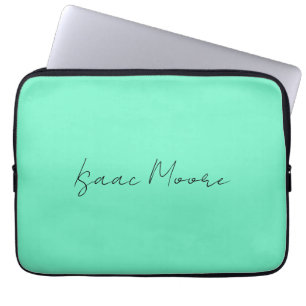 Plain Elegant Green Blue Script Calligraphy Name Laptop Sleeve