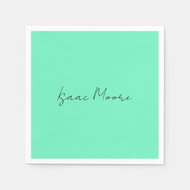 Plain Elegant Green Blue Script Calligraphy Name Napkin (Front)