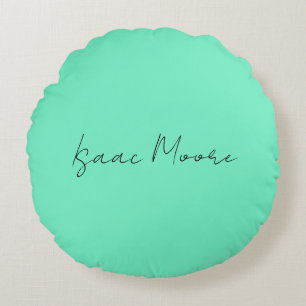 Plain Elegant Green Blue Script Calligraphy Name Round Pillow