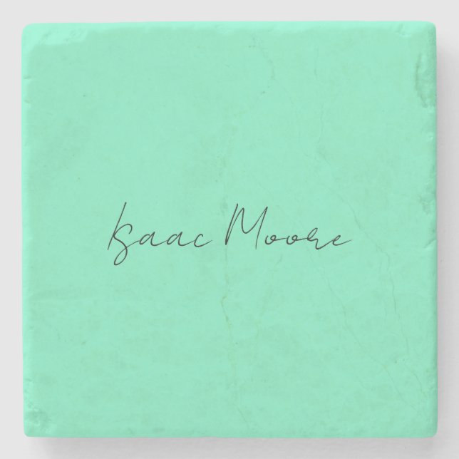 Plain Elegant Green Blue Script Calligraphy Name Stone Coaster (Front)