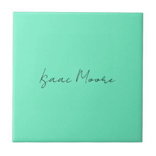 Plain Elegant Green Blue Script Calligraphy Name Tile