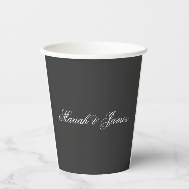 Plain Elegant Minimalist Modern Names Calligraphy Paper Cups (Front)