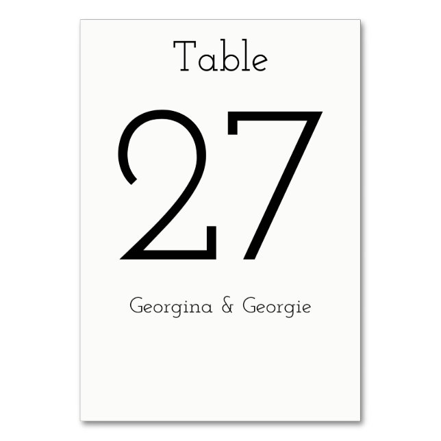 Plain, Elegant, Minimalist, Simple Black & White Table Number (Back)