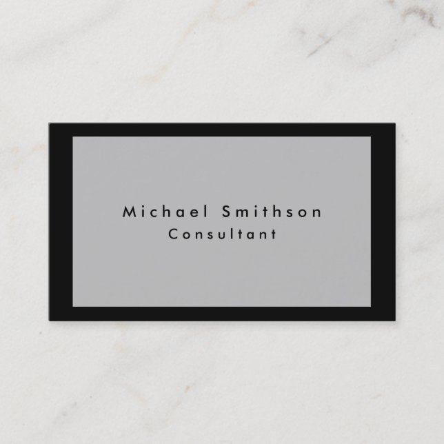 Plain Elegant Modern Grey Black Minimalist Business Card (Front)
