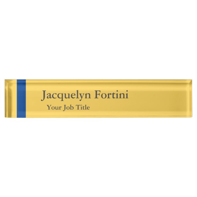 Plain Elegant Modern Minimalist Blue Yellow Nameplate (Front)