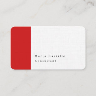 Plain Elegant Modern Minimalist Design Red White Business Card