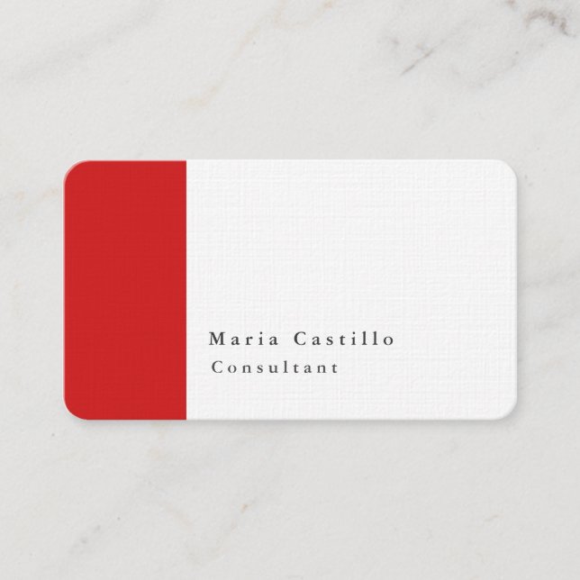 Plain Elegant Modern Minimalist Design Red White Business Card (Front)