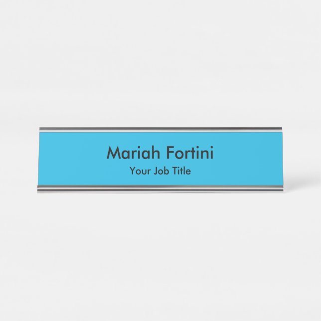 Plain Elegant Modern Minimalist Your Name Blue Desk Name Plate (Front)