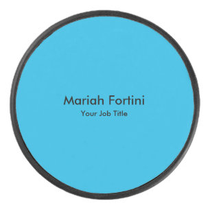 Plain Elegant Modern Minimalist Your Name Blue Hockey Puck