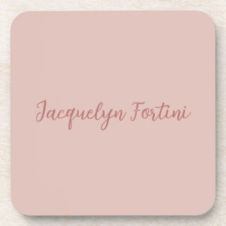 Plain Elegant Rose Gold Calligraphy Script Name Coaster