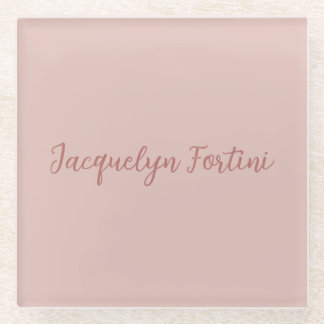 Plain Elegant Rose Gold Calligraphy Script Name Glass Coaster