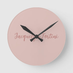 Plain Elegant Rose Gold Calligraphy Script Name Round Clock