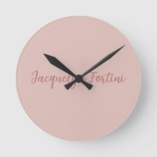 Plain Elegant Rose Gold Calligraphy Script Name Round Clock