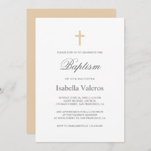 Plain Elegant Simple Coffee cream Baptism Invitation