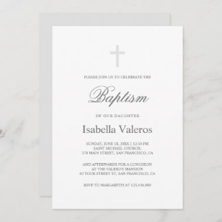 Plain Elegant Simple Silver grey Cross Baptism Invitation
