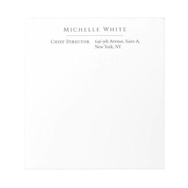  Plain Elegant White Professional Modern Notepad (Front)