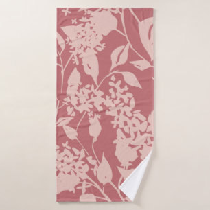 Plain floral drawing. Silhouettes of blooming lila Bath Towel