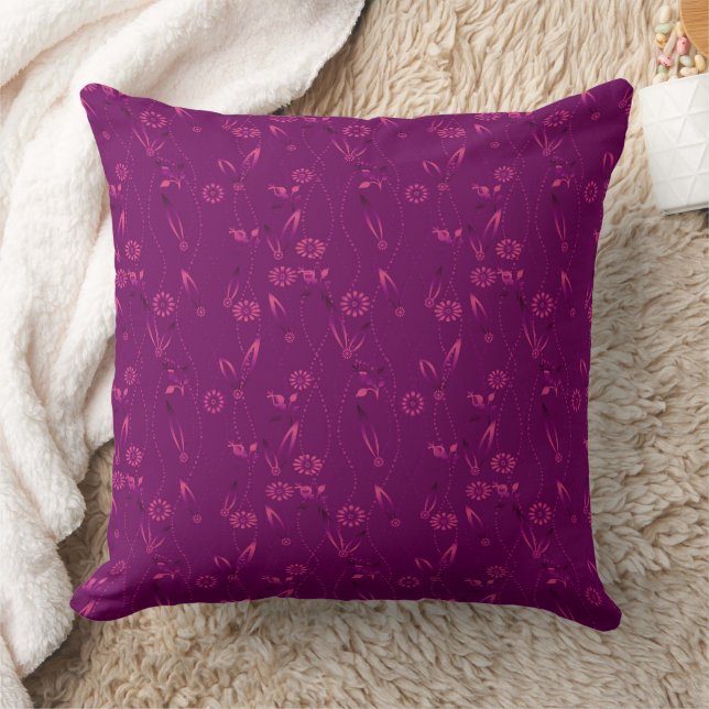Plain floral pattern retro burgundy throw pillow (Blanket)