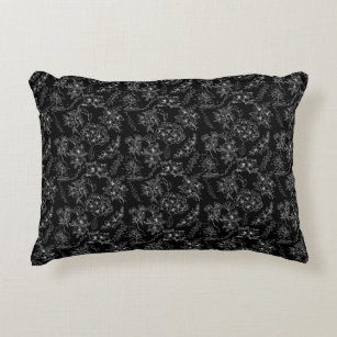 Plain flower pattern 01b Black BG Accent Pillow