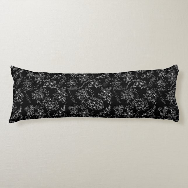 Plain flower pattern 01b Black BG Body Pillow (Front)