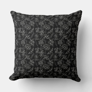 Plain flower pattern 01b Black BG Throw Pillow