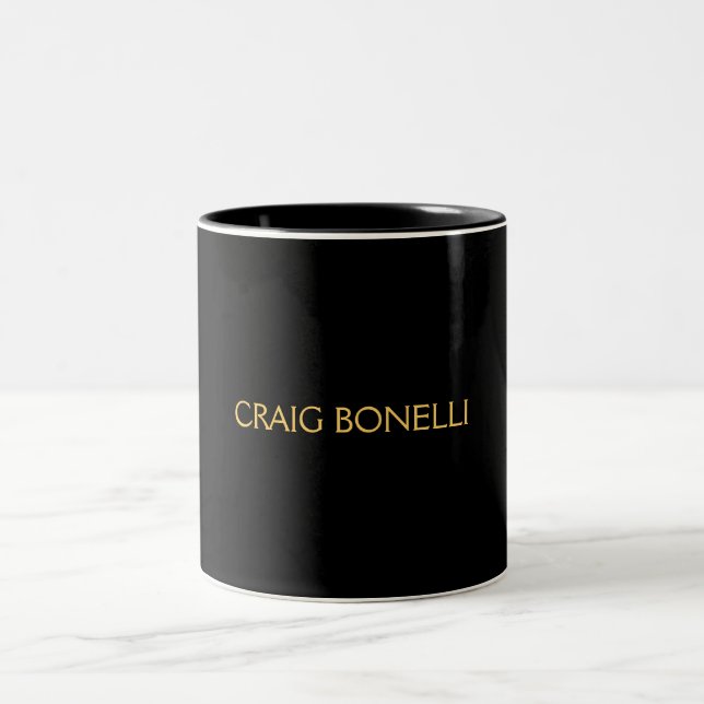 Plain Gold Black Colours Modern Minimalist Two-Tone Coffee Mug (Center)
