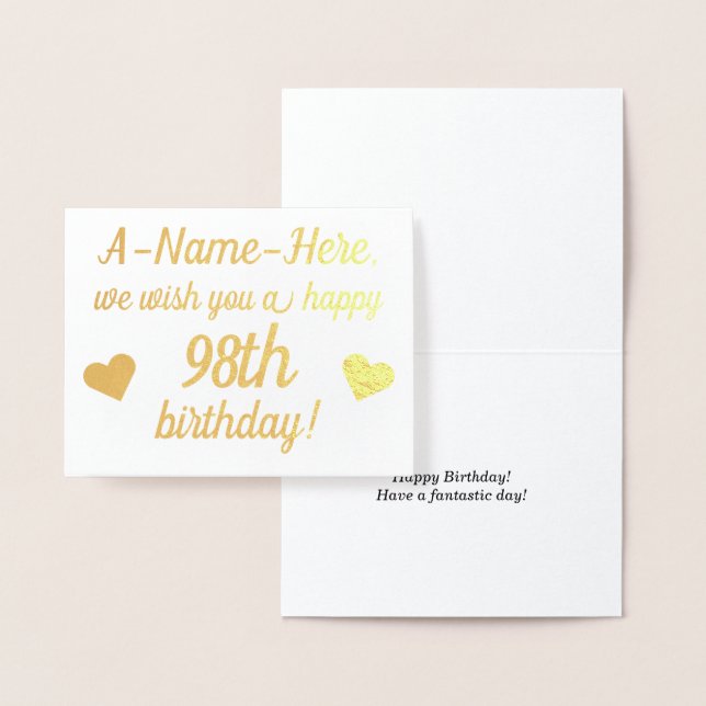Plain Gold Foil 98e carte de voeux d'anniversaire (Affichage)