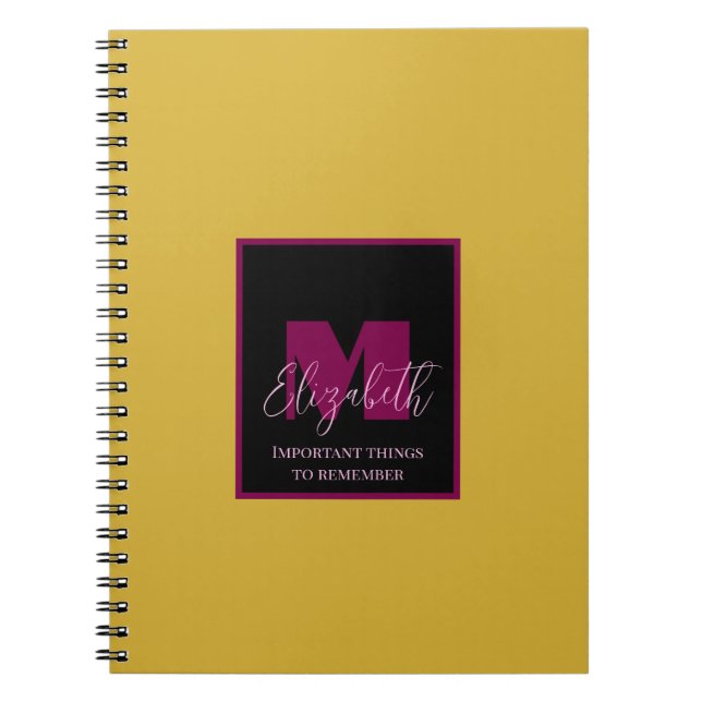 Plain Gold Pink Monogram Custom Name  Notebook (Front)