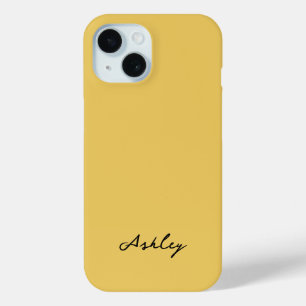 Plain gold script personalized iPhone 15 case