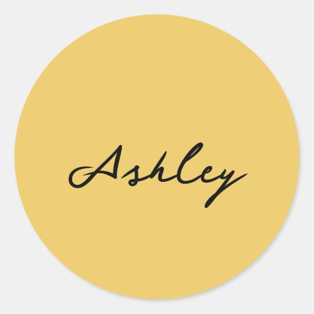 Plain gold script personalized classic round sticker (Front)