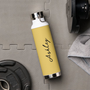 Plain gold script personalized water bottle