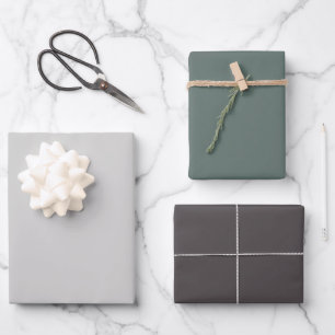 Plain Goose Green Wolf Grey Shades 3 Tones Wrapping Paper Sheet