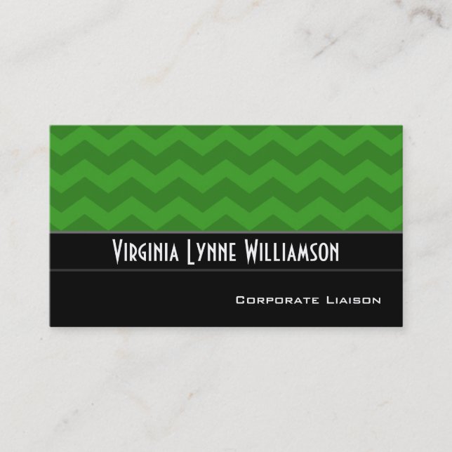Plain Green Chevron Modern Business Cards (Front)