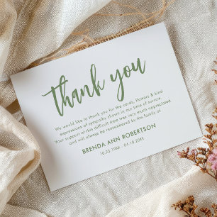 Plain Green Funeral Thank You Note Card