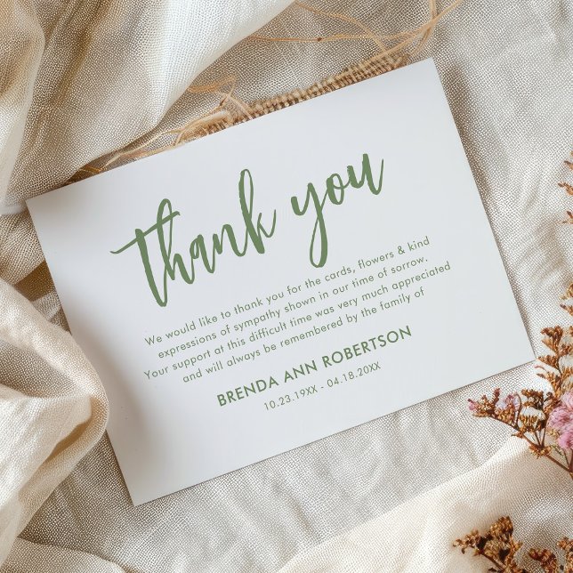 Plain Green Funeral Thank You Note Card (Creator Uploaded)