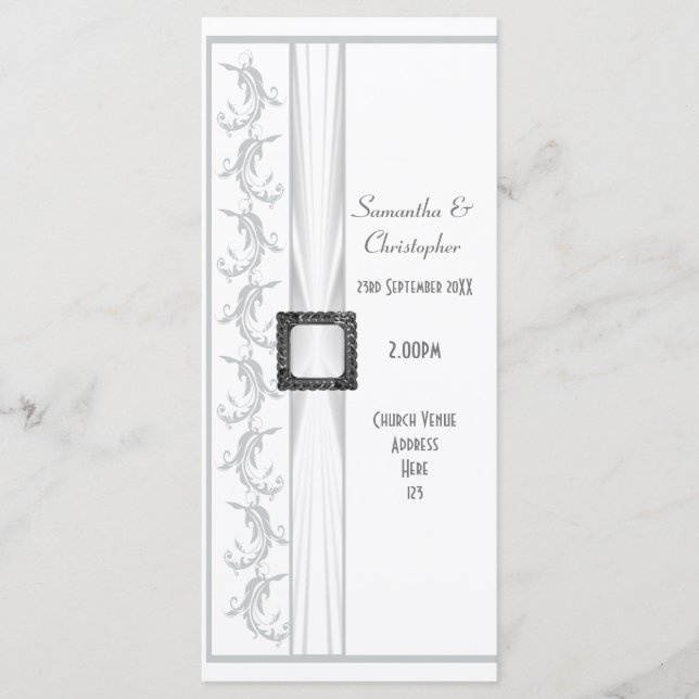 Plain grey and white church wedding program (Front)