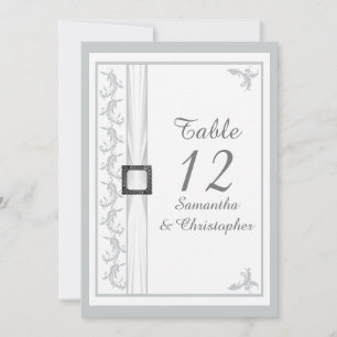Plain grey and white damask wedding table number
