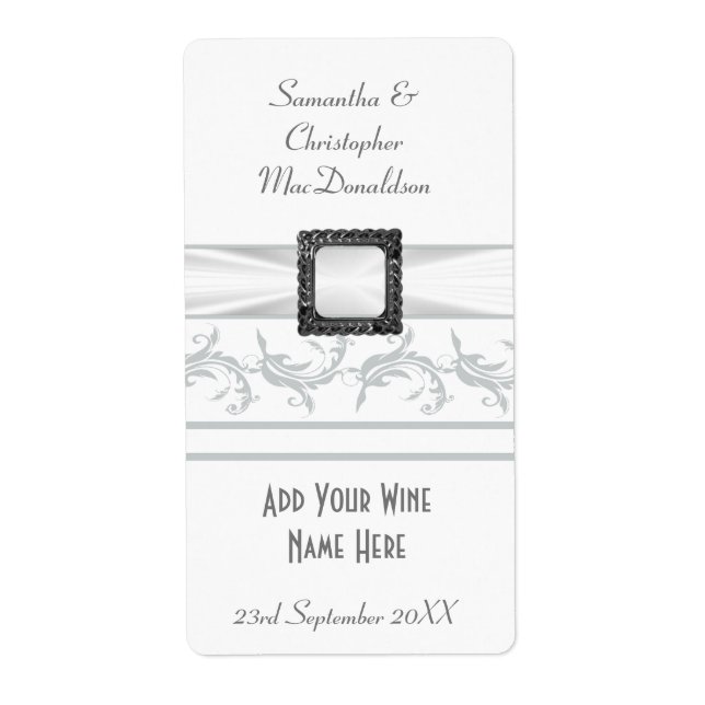 Plain grey and white wedding wine bottle (Front)
