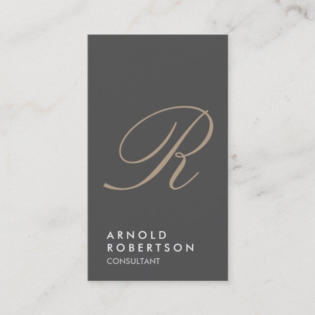 Plain Grey Beige Trendy Monogram Business Card (Front)