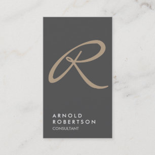 Plain Grey Beige Trendy Monogram Business Card
